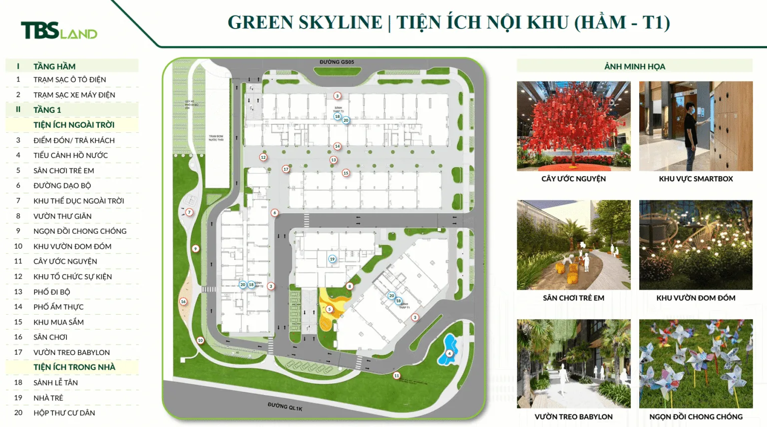 Tầng hầm + tiện ích khối đế Green Skyline